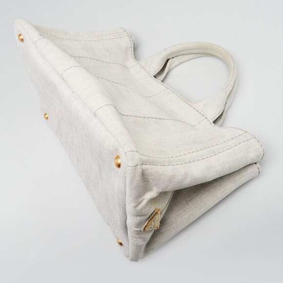 Prada Grey Canapa Denim Logo-Print Medium Tote Bag - Picture 3 of 10